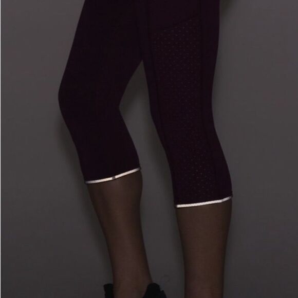 Lululemon Mind Over Miles Crop 17” Marvel Maroon Leggings Pockets Womens Size 6 - Picture 3 of 11